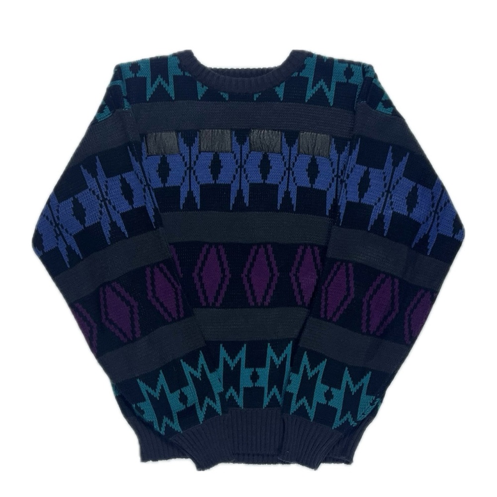 Vintage 80s Chartwell virgin acrylic purple fair isle knit Sweater men Large